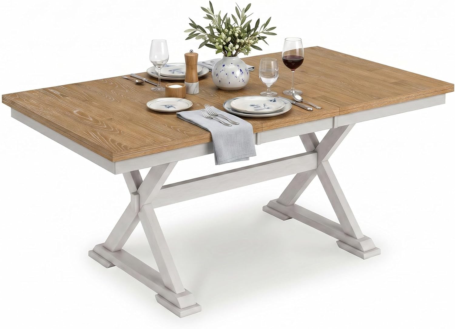 Signature Design by Ashley Westlinport Casual Dining Butterfly Extension Table with Self-Storing Butterfly Leaf, Light Brown & White