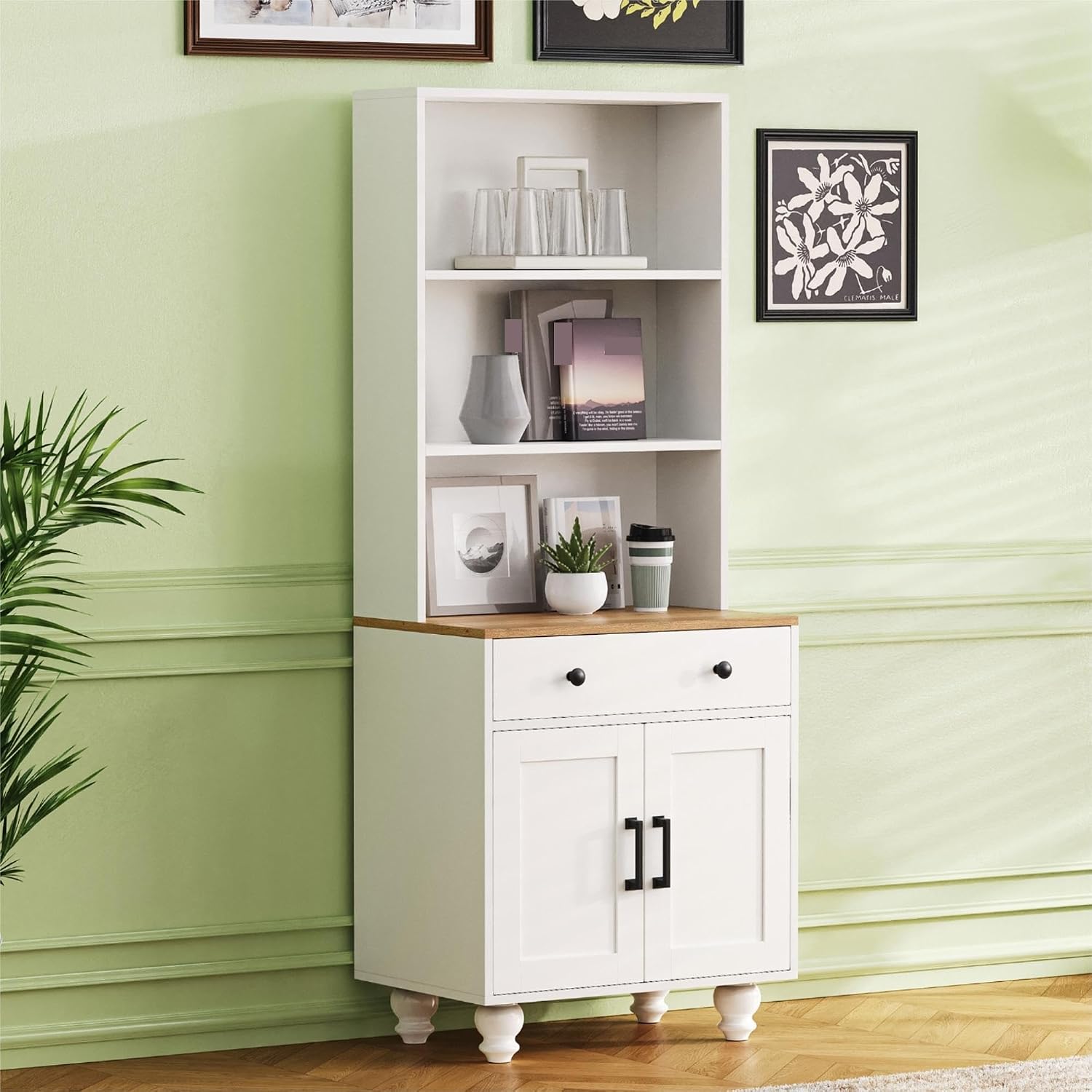 Farmhouse Storage Cabinet, Modern Kitchen Pantry Cabinet with Adjustable Shelves, 5 Tier Bookshelf for Living Room,for Kitchen Home