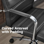 Office Desk Chair Leather, Conference Room Chairs with Wheels, Modern Executive Office Chairs Adjustable Height, Ergonomic Swivel Rolling Ribbed Computer Chair(Black)