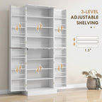 65" Kitchen Pantry Cabinet, Modern Storage Cabinet with Doors and Shelves, Freestanding Cupboard for Dining Room, White,13.8 * 23.6 * 65.4