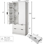 Polibi 72" Freestanding Fluted Kitchen Pantry Cabinet with 2 Large Drawers & 8-Door Spice Rack, Storage Organizer for Dining Room, Office, Entryway, or Hallway (White)