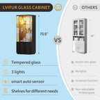 Gurexl 71" Tall Glass Display Cabinet - with LED Lights & Human Sensor, Locking Curio Cabinet with Adjustable Shelves, Modern Bookcase Display Case for Collectibles, Toys, Books, Living Room,Black