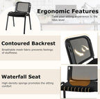 Tangkula Set of 10 Waiting Room Chairs, Stackable Reception Guest with Mesh Backrest, Waterfall Seat, Metal Frame & Carrying Handles, Office Desk Meeting Room Chairs for Lobby, Black