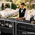 VINGLI Portable Bar Table, 2-Tier Shelves, Mobile Bar Table for Events, Party, Camping, Picnic, Tradeshow, Indoor with Black Skirt, 39 "L x 34" H