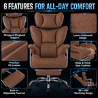 Big and Tall Office Chair 350 LBS, Scratch-Resistant PU Leather Executive Office Desk Chair with Footrest, Ergonomic Reclining Computer Chair with Pocket Spring Support for Home Office, Brown