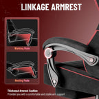 Ferghana Velvet Fabric Ergonomic Gaming Chair with Footrest and Linkage Armrest, High Back Computer Game Chair with Massage Lumbar Support for Adult(Black/Red)