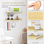 Forbena Floating Shelves for Wall with Rail, White and Natural Wood Nursery Book Shelves for Baby Girls Boys Kids Room Bedroom, Hanging Bookshelves Wall Mounted for Books, Toys, Bathroom (Set of 2)
