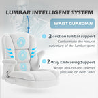 SEATZONE White Plush Office Chair Ergonomic Desk Chair with Lumbar Support, Flip-Up Arms, Adjustable Swivel Computer Chair with Wheels, Soft Fleece Cute Office Chair for Home Bedroom Vanity