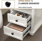 End Table with USB C Charging Station, 18" Wide Side Table with 2 Drawers, Farmhouse Nightstand, Space-Saving Table for Living Room, Bedroom, Office (1, Rustic White)