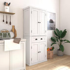 72" Kitchen Pantry Storage Cabinet, Traditional Freestanding Cupboard with 4 Doors and Adjustable Shelves, Large Central Drawer, White,15.75 * 30 * 72
