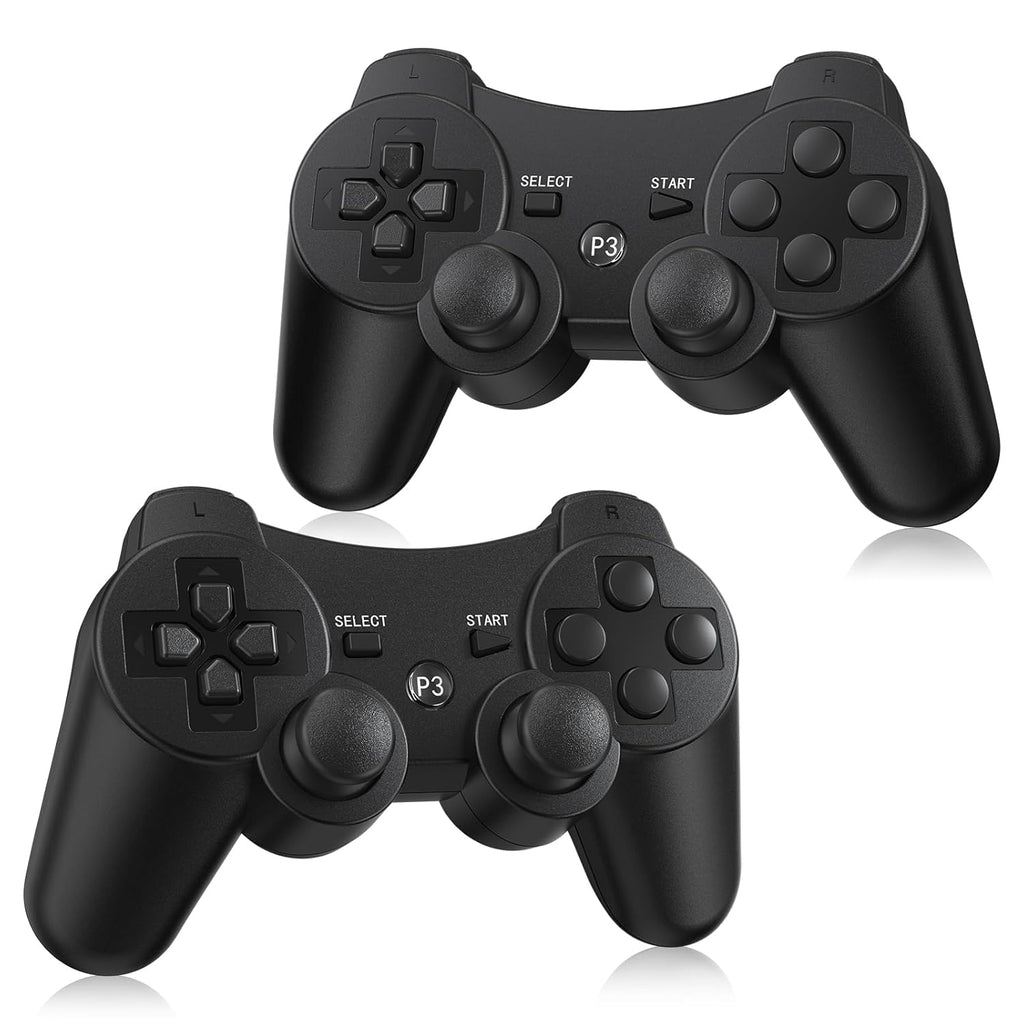 Yinjie 2 Pack Wireless Controller for PS3, Compatible with Playstation 3, with 2 Charging Cables (black)