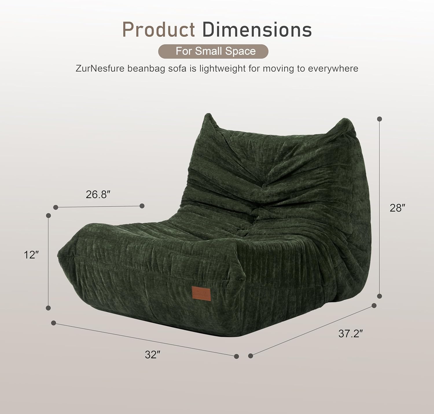 ZurNesfure Bean Bag Chair, Large Beanbag Chair for Adults with Memory Foam, No Assembly Fluffy Bean Bag for Gaming Reading Living Room Bedroom Dorm, Non-Slip Bottom, CHENILLEGREEN