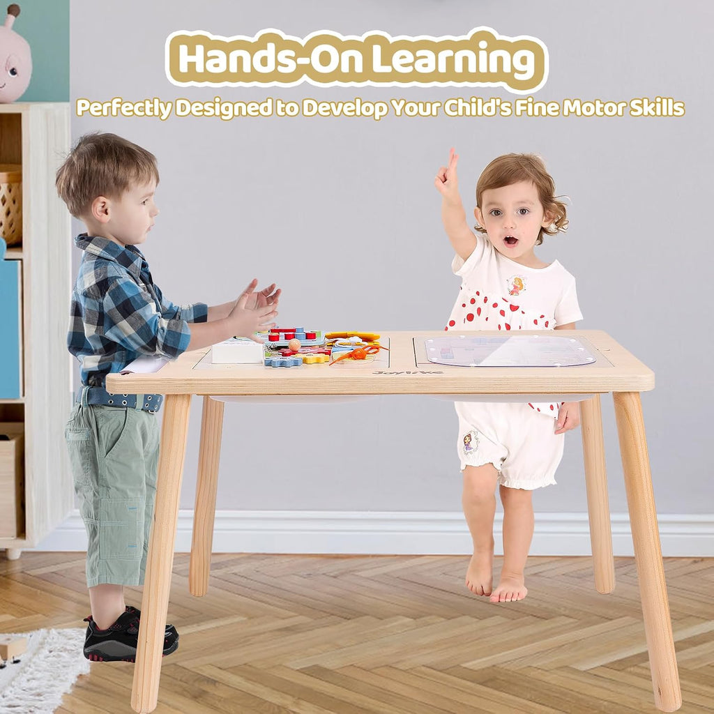 Joylike Sensory Table with Busy Boards for Toddlers 1-3, 7-in-1 Drawing and Activity Table with 4 Busy Boards, 2 Storage Bins & Paper Roll, Educational Learning Gifts for 1 2 3 4 5 Year Old Boys Girls