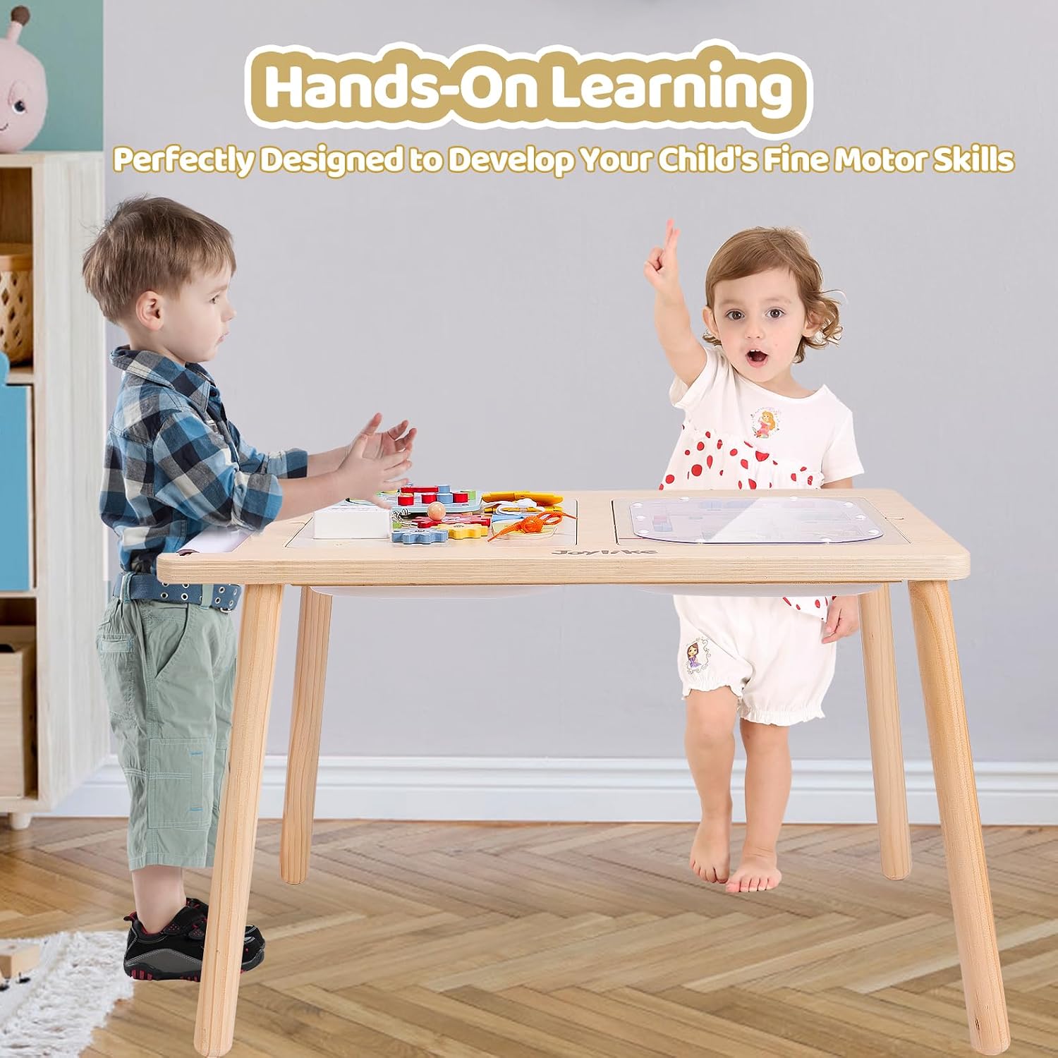 Joylike Sensory Table with Busy Boards for Toddlers 1-3, 7-in-1 Drawing and Activity Table with 4 Busy Boards, 2 Storage Bins & Paper Roll, Educational Learning Gifts for 1 2 3 4 5 Year Old Boys Girls