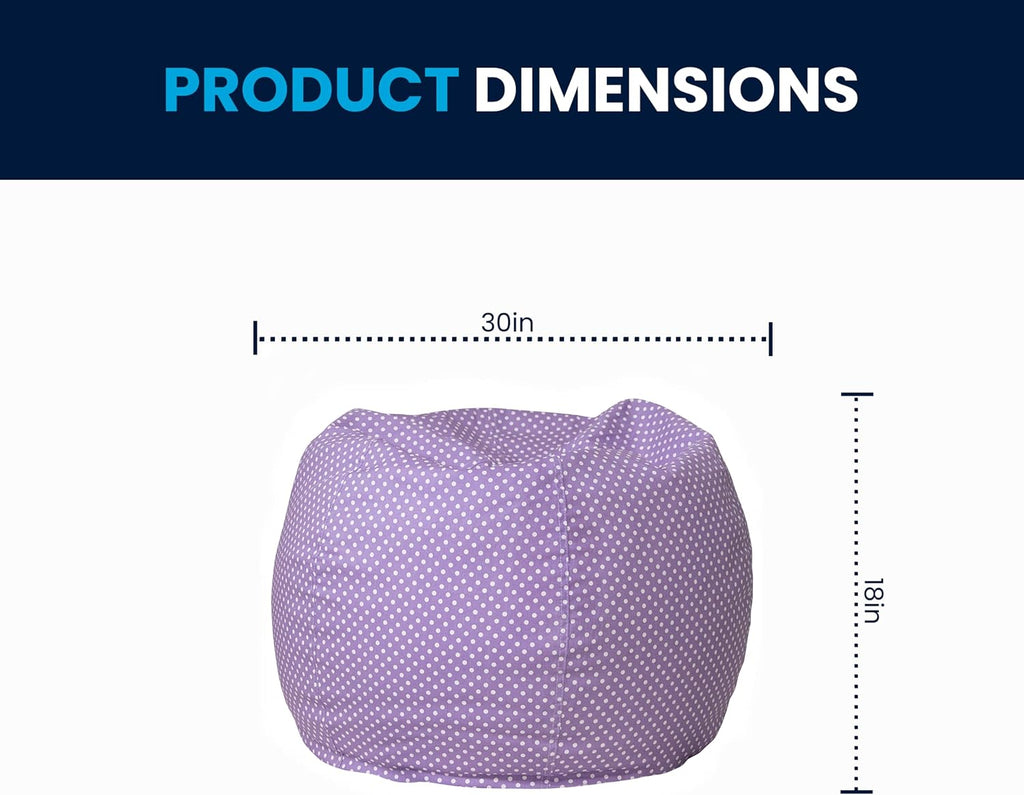 Flash Furniture Dillon Small Bean Bag Chair for Kids and Teens, Foam-Filled Beanbag Chair with Machine Washable Cover, Lavender Polka Dot | Refillable, Durable Cover, Indoor Use, All Ages
