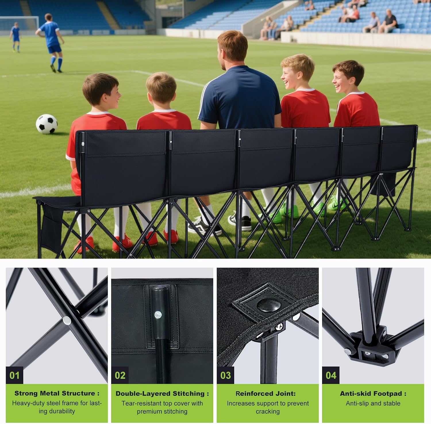 NAIZEA Foldable Sideline Bench,Portable Soccer Bench, Folding Team Chair for Soccer, Baseball, Camping, Outdoor Events