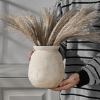 SIDUCAL Ceramic Rustic Farmhouse Vase | 7.3 Inch Pottery Decorative Flower for Home Decor | Sand Glaze Finish Boho Vase for Table, Living Room, Bathroom Decoration, Shelf Decor, Mantel, White