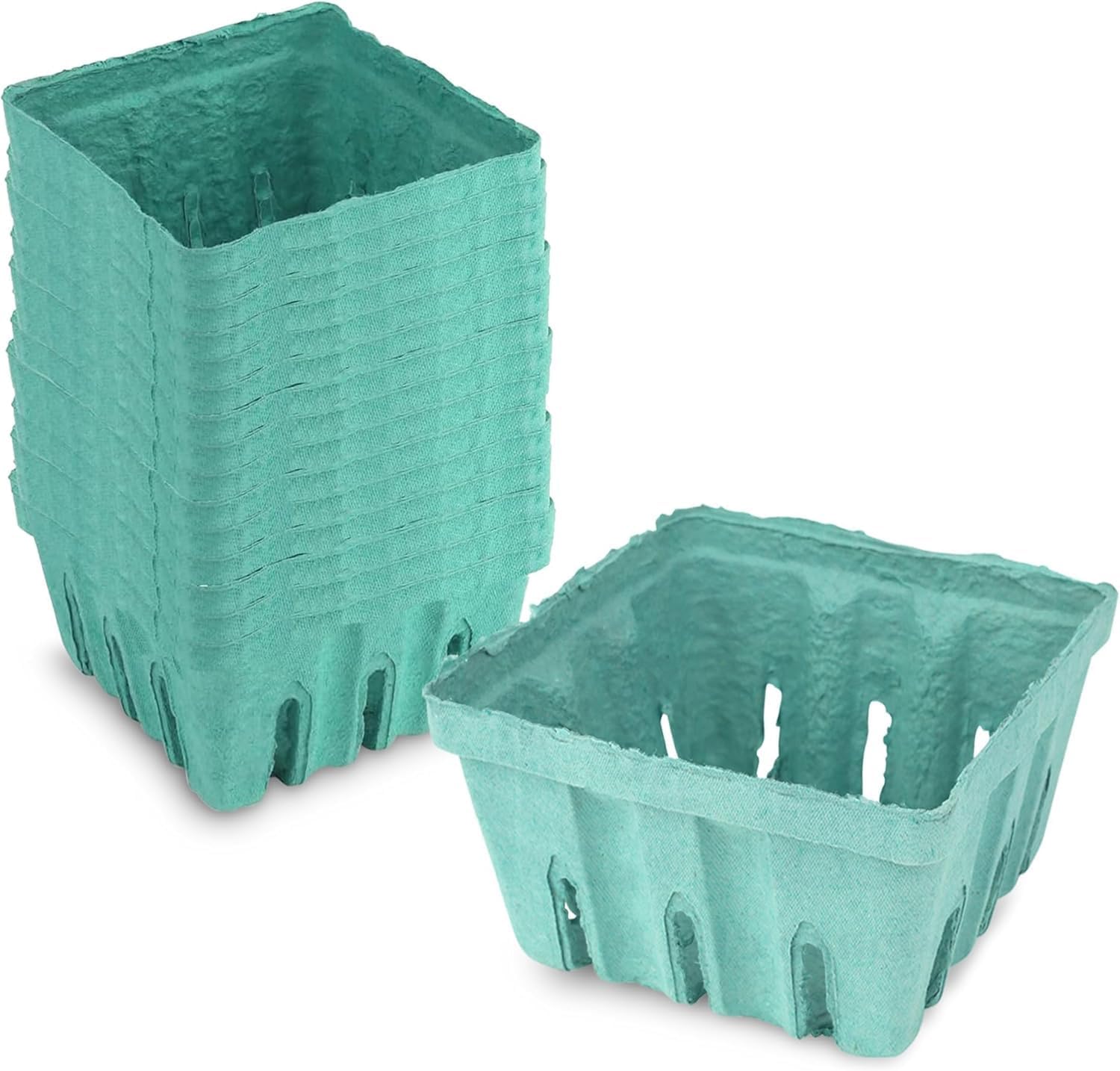 MT Products Green Berry Basket 1 Quart - Molded Pulp Fiber Vented Produce Basket (Pack of 297) - Made in the USA