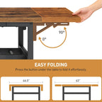 RALGEND 63" Extendable Dining Table for 4-6, Folding Kitchen Table with Drop Leaf, Farmhouse Dining Room Tables with Wine Rack, for Kitchen and Dining Room, Rustic Brown and Black
