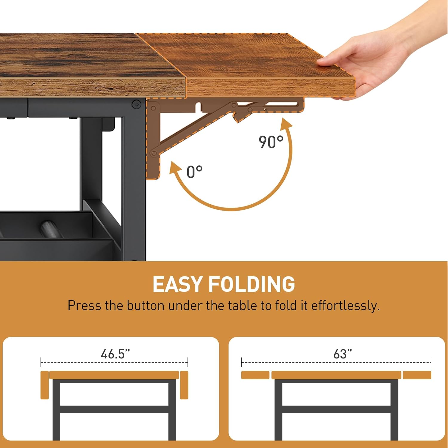 RALGEND 63" Extendable Dining Table for 4-6, Folding Kitchen Table with Drop Leaf, Farmhouse Dining Room Tables with Wine Rack, for Kitchen and Dining Room, Rustic Brown and Black