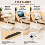Adjustable C Table End Table, Height Adjustable 360° Swivel TV Tray Table for Small Spaces, Sofa Bedside Laptop Side Table that Slides Under Couch, Living Room & Bedroom (Natural Wood/White)