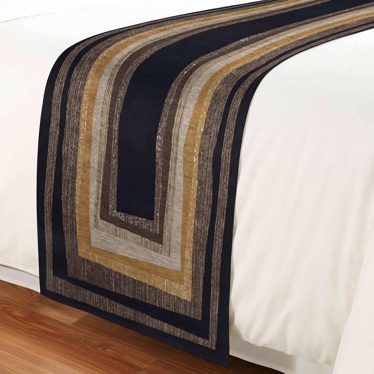 Bed Runner for King Size Beds, Farm Wooden Decorative Bed Runners Scarves for Bedroom, Geometric Black Brown Wood Grain Abstract Washable Bedding Scarf Cover