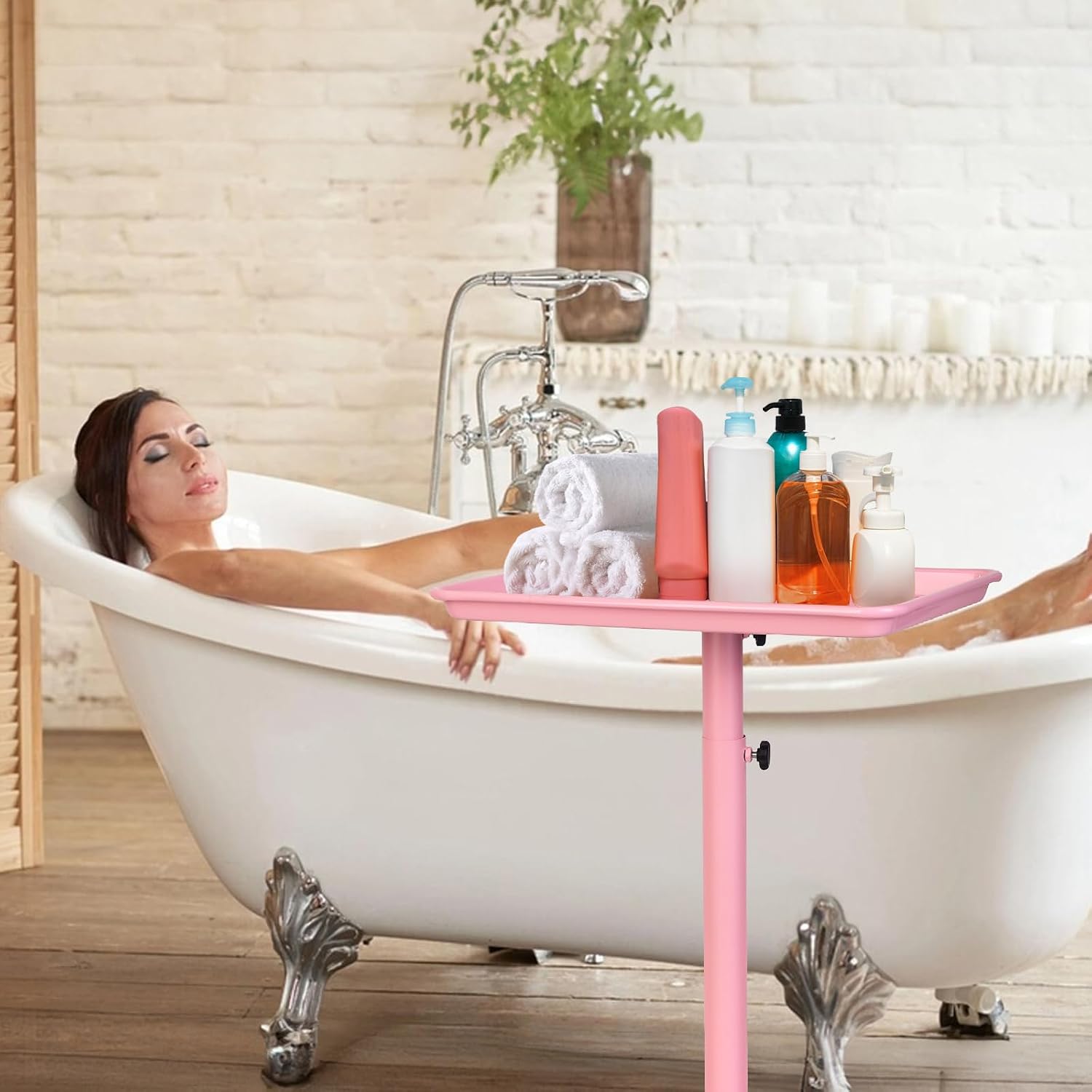 Salon Señor Pink Salon Tray with Wheels, Height Adjustable Hair Color Service Tray for Spa, Tattoo, or Home Use