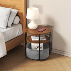 GarveeHome Small Side Table for Small Spaces with Storage Basket, Round End Table 3-Tier Nightstand 23.6" h Vintage Sofa Corner Table for Living Room, Bedroom, Patio Nursery, Bathroom