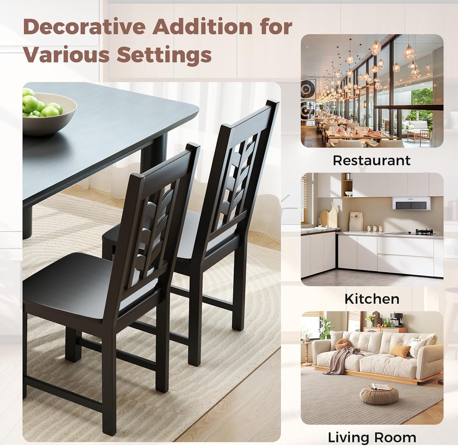 Giantex Wooden Dining Chairs Set of 2, Kitchen Chairs w/Rubber Wood Frame & Leaf-Shaped High Back, Max Load 400 LBS, Farmhouse Armless Dinette Side Chairs for Living Dining Room Restaurant, Black