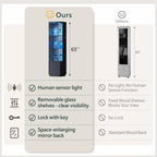 Lvifur Lockable Curio Display Cabinet with Glass Door,65" Lighted Curio Cabinet with 3 Color Lights for Collectibles,3-Tier Glass Display Case with Human Body Sensor for Living Room,Black