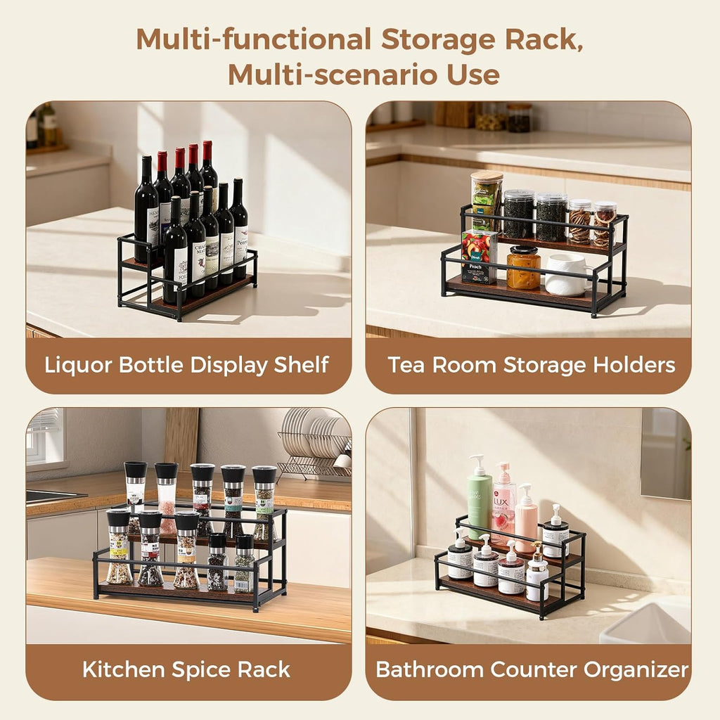 Coffee Syrup Rack Organizer, 2-Tier 10 Syrup Bottles Holder Stand for Coffee Bar, Liquor Bottle Display Shelf Bar Shelf Stand Countertop Rack for Syrup, Wine, Spice