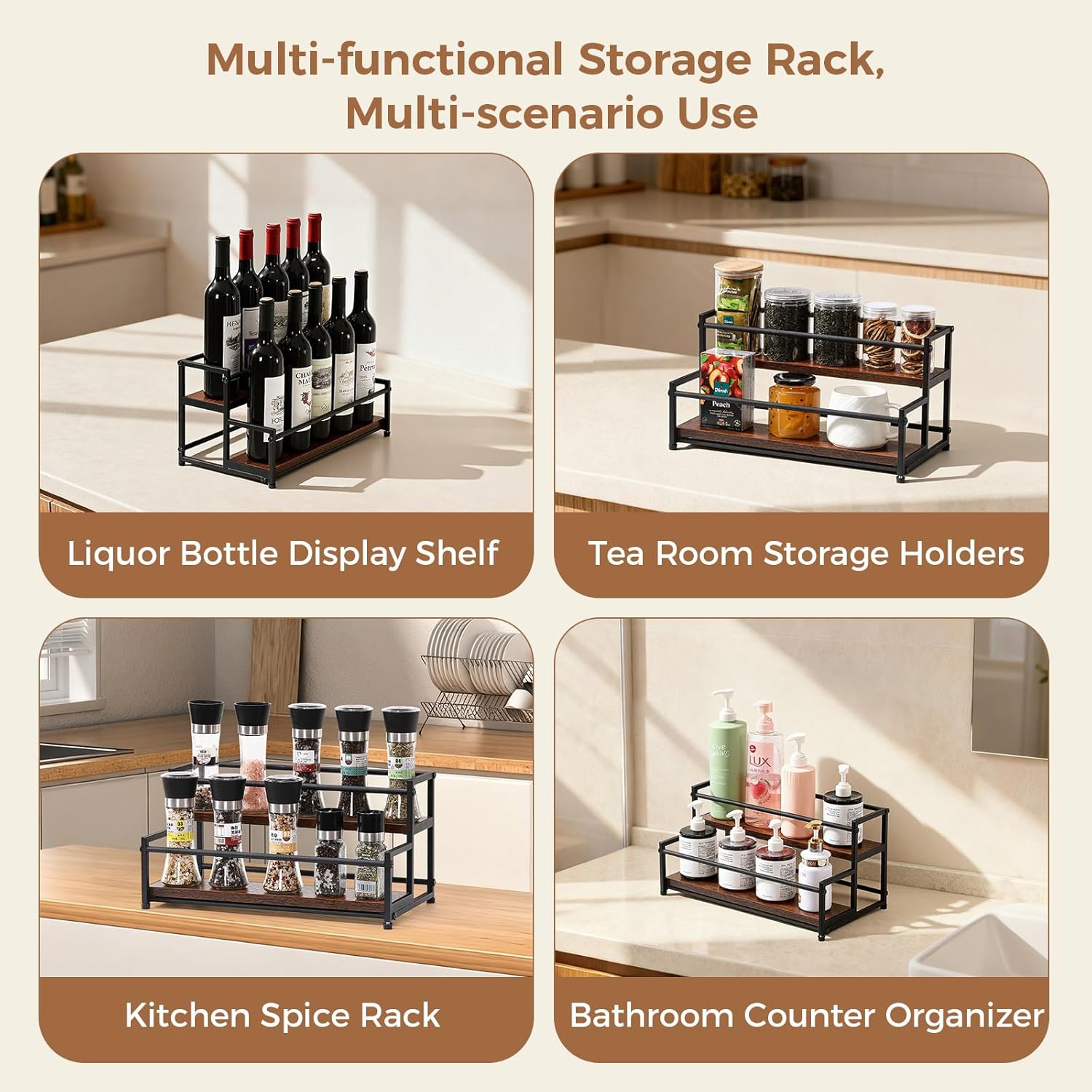 Coffee Syrup Rack Organizer, 2-Tier 10 Syrup Bottles Holder Stand for Coffee Bar, Liquor Bottle Display Shelf Bar Shelf Stand Countertop Rack for Syrup, Wine, Spice