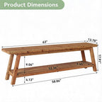 Tribesigns Farmhouse Solid Wood Dining Bench, 63-Inch Rustic Indoor Bench with Lower Storage Shelf for Dining Room, Kitchen, Living Room, Entryway, Natural Wood Finish (1)