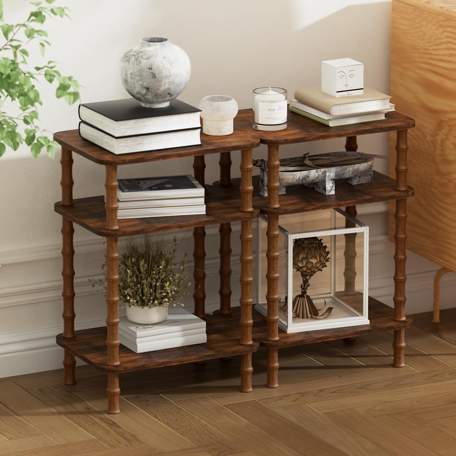 Side Table,Living Room End Tables with 3-Tier,Small Nightstand Table for Small Spaces,Sofa Side,Bedside, Bathroom,Coffee Table,Modern Bedside Table,Stable Frame,Easy Set Up (Rustic Brown)