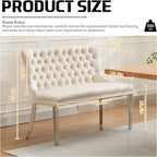 Shenyon Velvet Upholstered Dining Bench with Back, Tufted Loveseat Bench with Silver Stainless Steel Legs and Nailhead Trim, Banquette Seating for Dining Room, Kitchen, Entryway (Beige, Dining Bench)