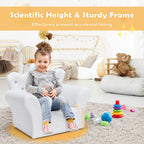 DREAMADE Kids Sofa with Ottoman, Crown-Like Kids Couch w/Comfy Armrests, Sturdy Wood Structure, PVC Leather Surface & Crystal Decoration, Toddler Chair with Footstool, Ideal for Princess 3-5 (White)