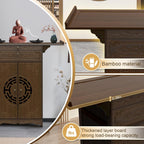 Altar Table with Storage for Meditation and Prayer, Bamboo Buddhist Chinese Altar Cabinet with Carved Corner Flowers, Zen Shrine Table for Floor, Meditation Table for Home Decor, Incense and Pray