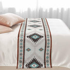Turquoise Beige Boho Bed Runner King Size, Vintage Ethnic Tribal Southwestern Bed Scarf Protector Slipcover for Bedroom Wedding Room Hotel, Bedding Runner Throws for Foot of Beds 94"x20"