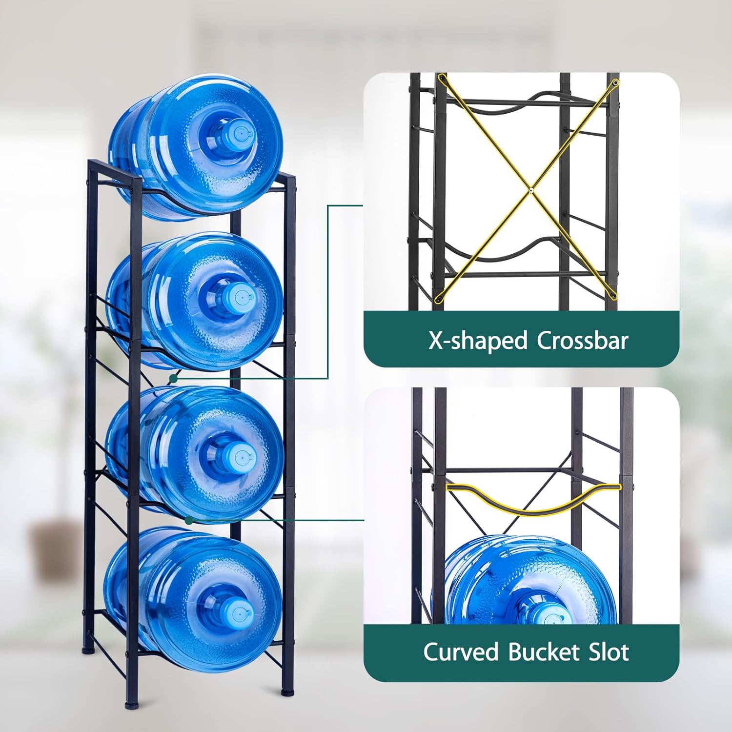 5 Gallon Water Jug Holder, 4-Tier Water Bottle Stand for 5 Gallon Water Dispenser, Water Jug Rack for Kitchen Living Room, Office
