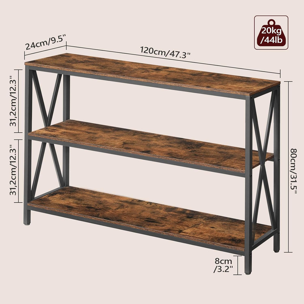 MAHANCRIS 47.2" Sofa Table, Industrial Console Table, 3-Tier Narrow Sofa Table with Storage Shelves, Foyer Table for Entryway, Hallway, Kitchen, Living Room and Bedroom, Rustic Brown CTHR800201