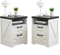 2Pcs Industrial Nightstand with Fast Charging Station, Bedside Table with 2 Drawers, 2 AC Outlets, USB & Type-C Ports, Farmhouse Style Wooden Sofa End Table for Bedroom