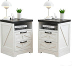 2Pcs Industrial Nightstand with Fast Charging Station, Bedside Table with 2 Drawers, 2 AC Outlets, USB & Type-C Ports, Farmhouse Style Wooden Sofa End Table for Bedroom