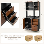 PETSITE Kitchen Buffet Hutch Storage Cabinet, 71" Freestanding Pantry with 3 Cabinets & Drawers, Adjustable Shelves, Microwave Cupboard for Living Room, Dining Room (Walnut)