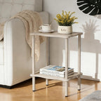 THUMEYE 2-Tier Side Table 20.6”H, Space-Saving Small Nightstand with Solid Wood Legs, Tool-Free Assembly, Suitable for Reading Chair, Bedside, Balcony, 15.7”D x11.8”W, Imitated Oak Grain