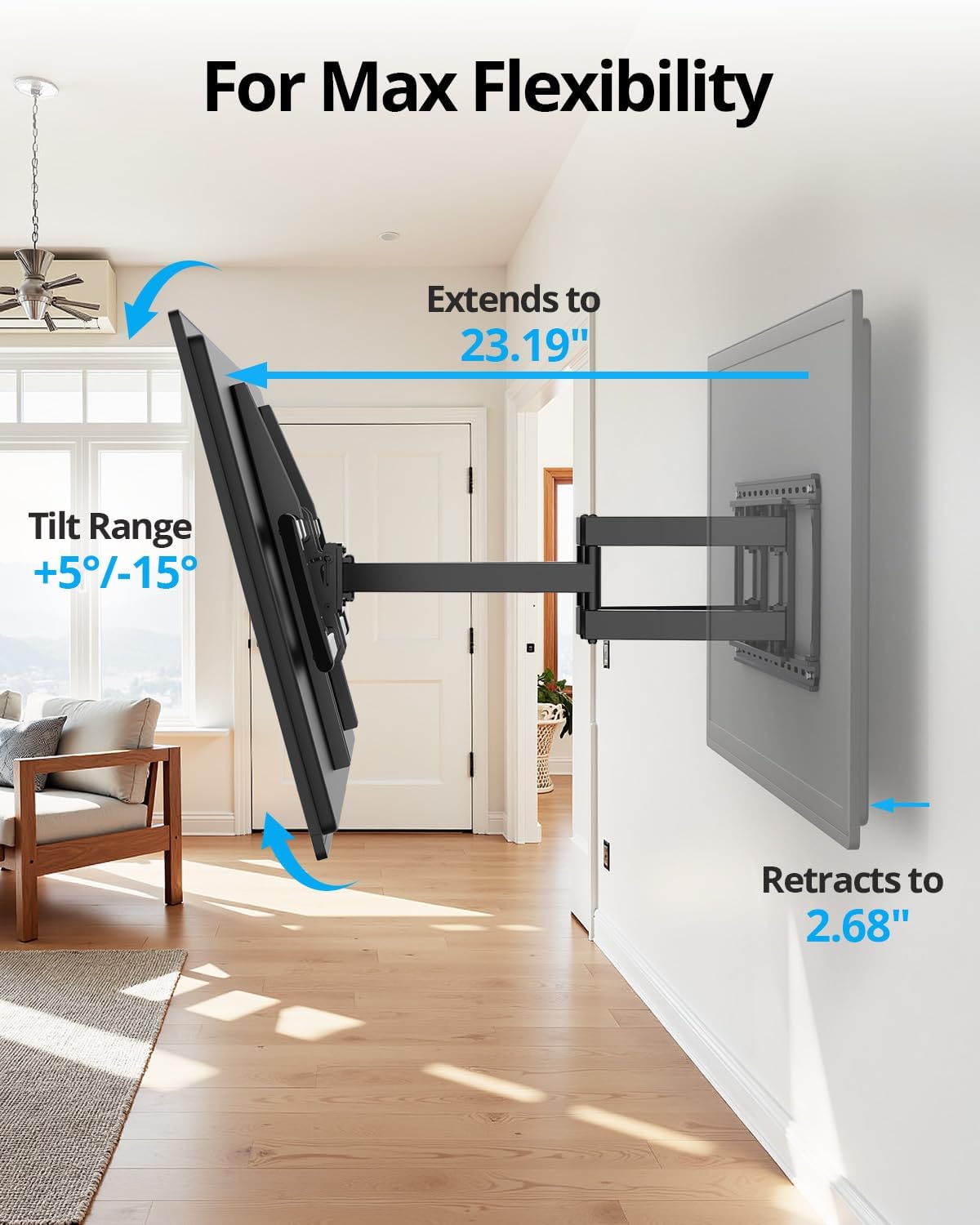 USX STAR 85 86 98 100 inch Heavy Duty TV Wall Mount for 37-105 inch Large TVs, Pre-Assembled TV Mount with Tool-Free Tilt, Up to 170lbs, VESA 800 x 600mm, 24″ Wood Studs