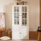 Virubi 75'' Tall China Hutch Cabinet with Glass Doors, Kitchen Pantry Storage with Adjustable Shelves, Coffee Bar Hutch for Kitchen Living Room Bar, White