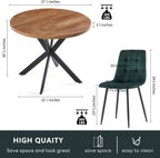 Homedot Round Dining Table Set for 2 with Green Chairs, Modern Mid Century Kitchen Table Chairs Set for Dining Room, 37-Inch Circle Dining Set with Upholstered Chairs for Apartment/Restaurant