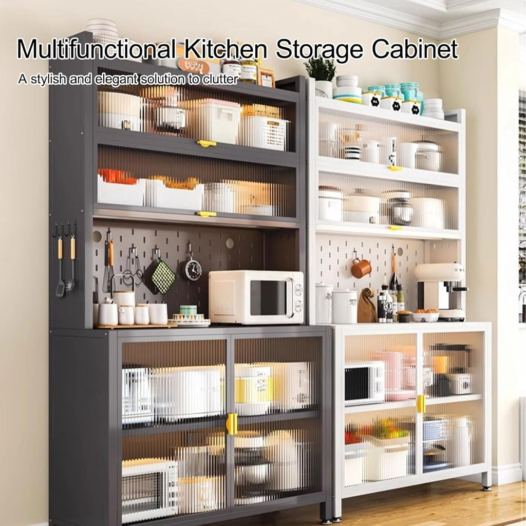 Sideboard with Buffet Cupboard, Tall Kitchen Pantry Storage Cabinet with Microwave Stand, Adjustable Shelf, Cupboard for Dining Room Living Room Furniture(White,80cm/31.4in)