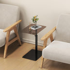 Glass C Shaped End Table Adjustable Height, Metal Base C Shaped Side Table for Sofa/Bed, 360°Swivel Couch Tables That Slide Under, Small Clear Coffee Table for Bedroom Living Room (Glass)