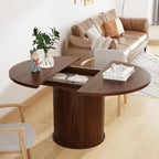 43"-59" Extendable Dining Room Table for 4-8, Round Expandable Kitchen Table with Fluted Sliding Door Cabinet, Modern Farmhouse Oval Dinner Tables for Dining Room Kitchen Living Room,Walnut